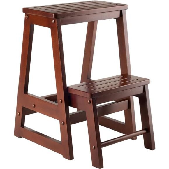 Beech Wood Double Step Stool, Antique Walnut - Picture 1 of 7